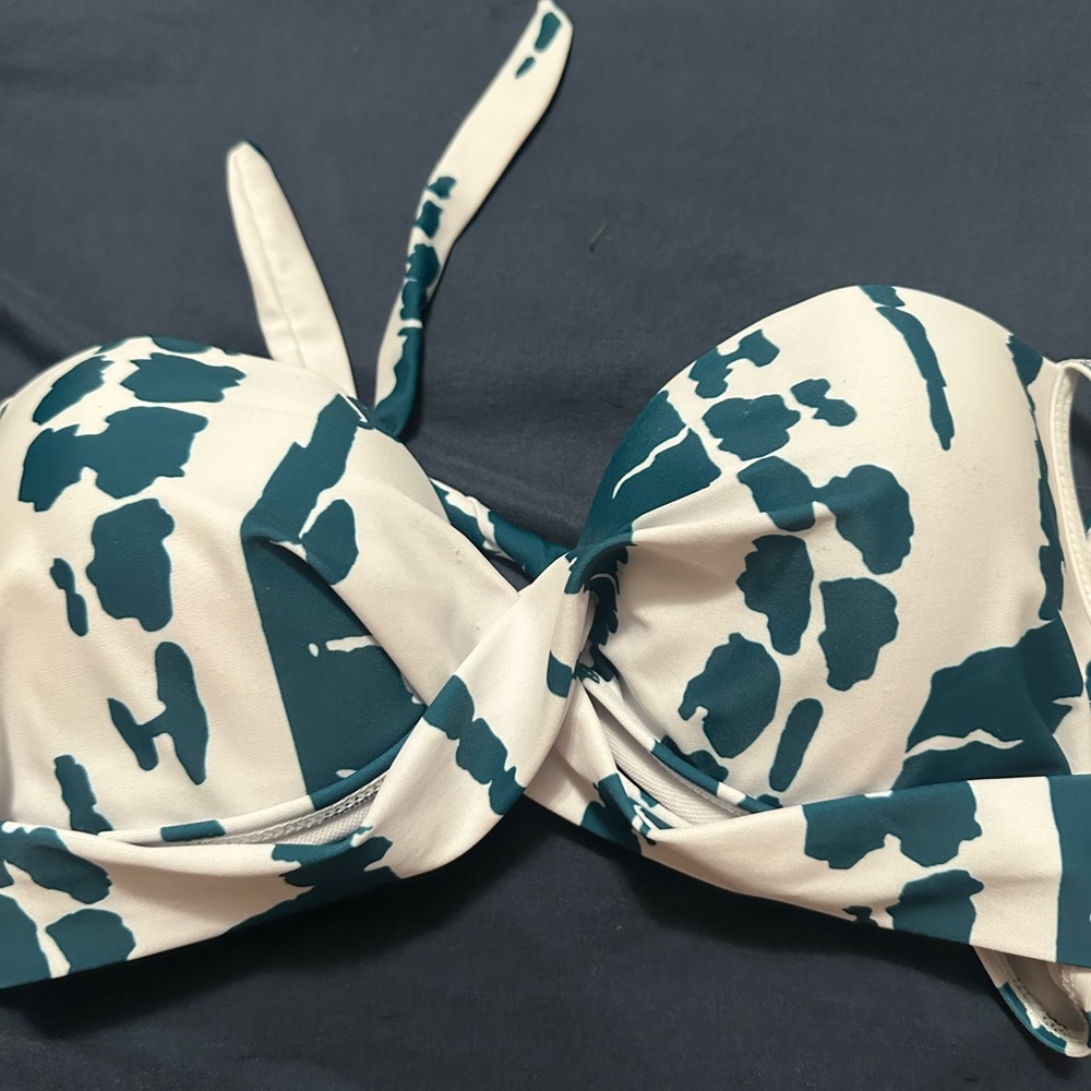 Stylish Teal and White Bikini Top